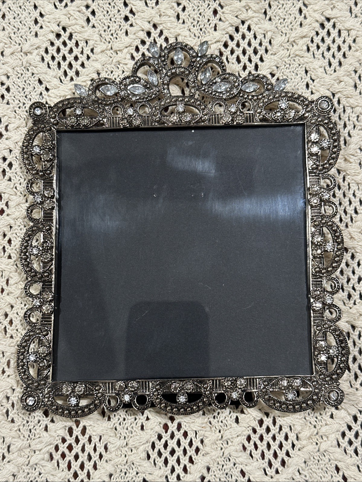 Vintage Adrienne Vittadini Crystal Tiara Crown Jeweled Picture Frame 4x4 Square