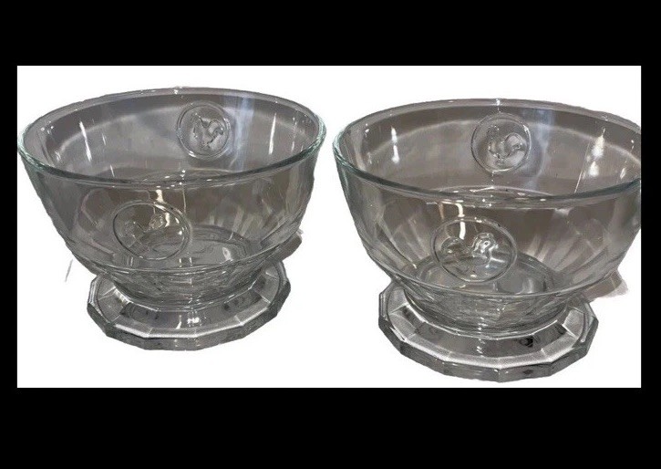 Cute 2 Quality Heavy Glass Footed Cereal Bowls Rooster Cute 2 Quality Heavy Glass Footed Cereal Bowls Rooster