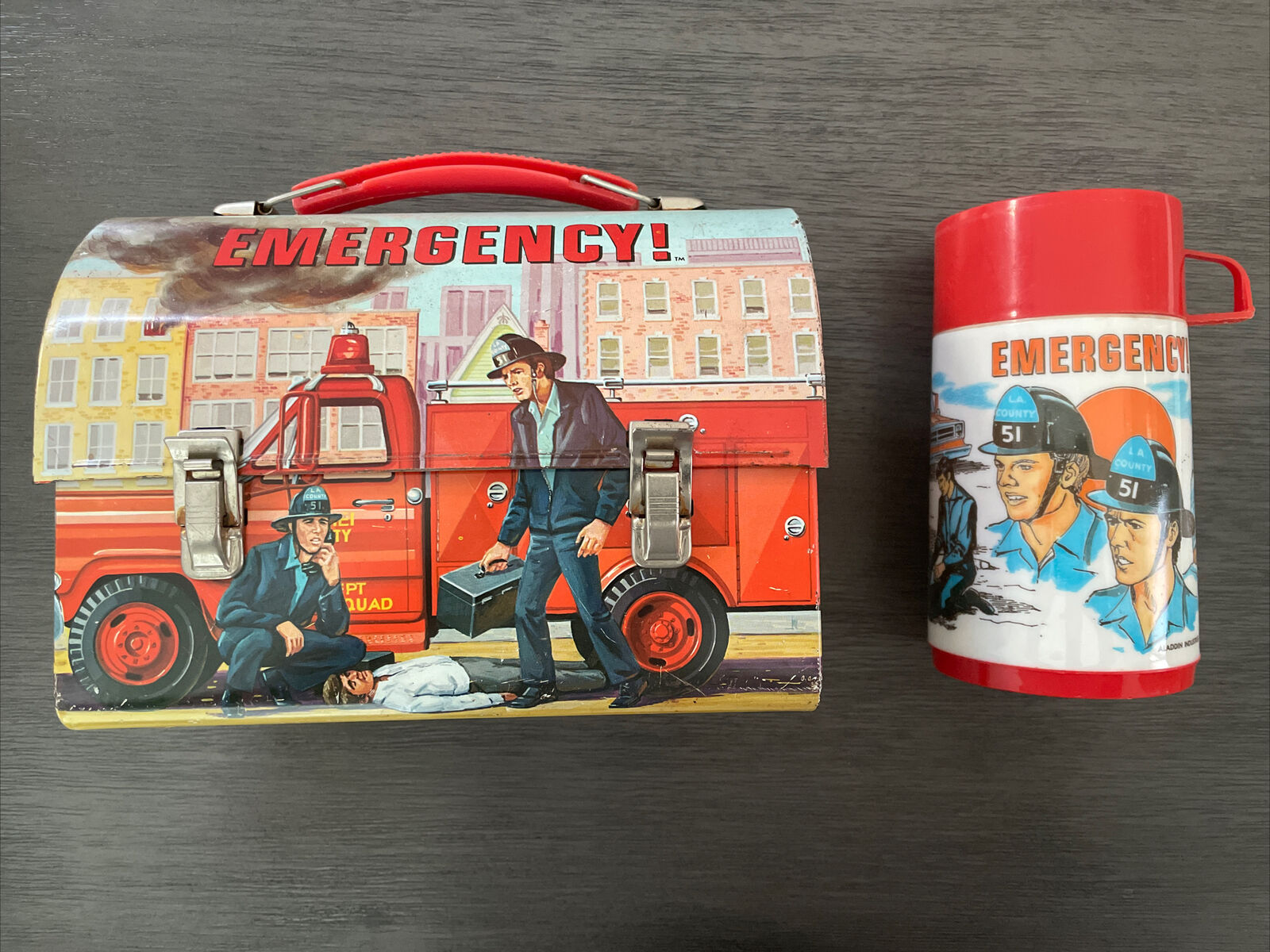 RARE Vintage Aladdin 1973 EMERGENCY Lunchbox Lunch Box & Thermos Complete VG+++