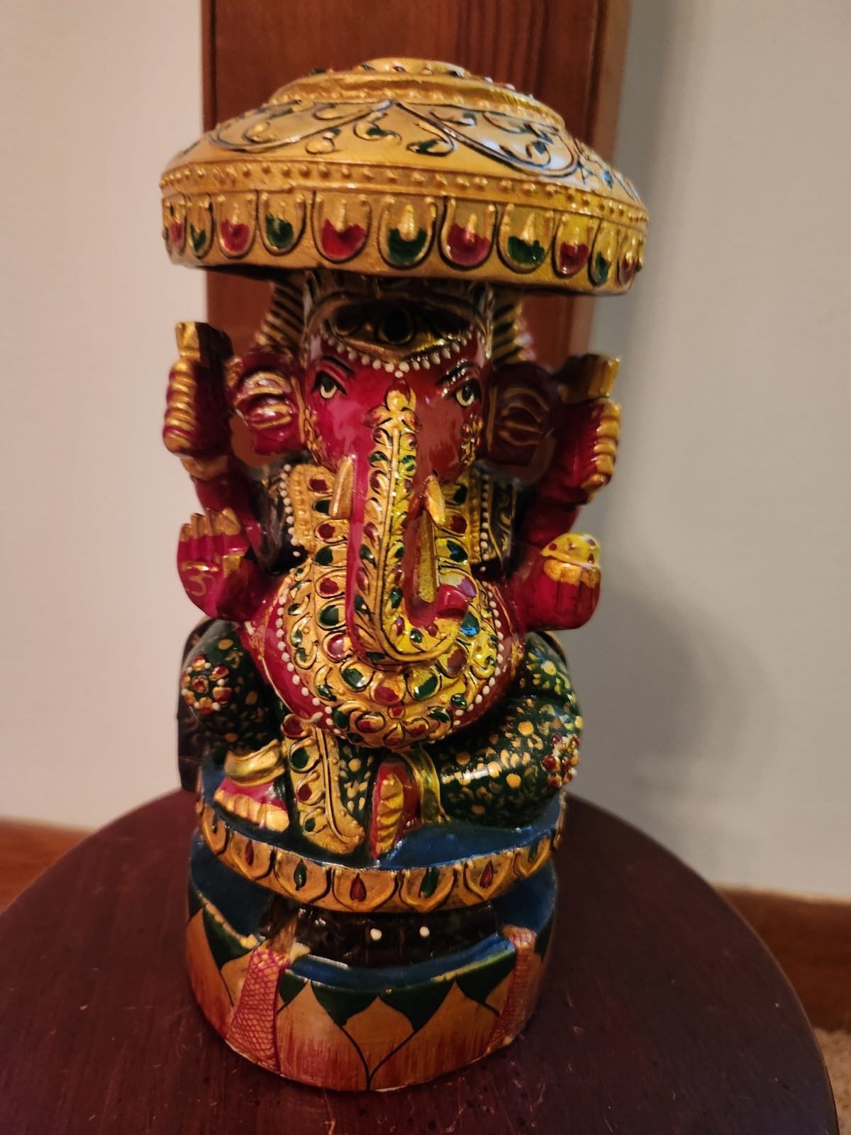 Hand Painted Wooden Carved God Ganesha