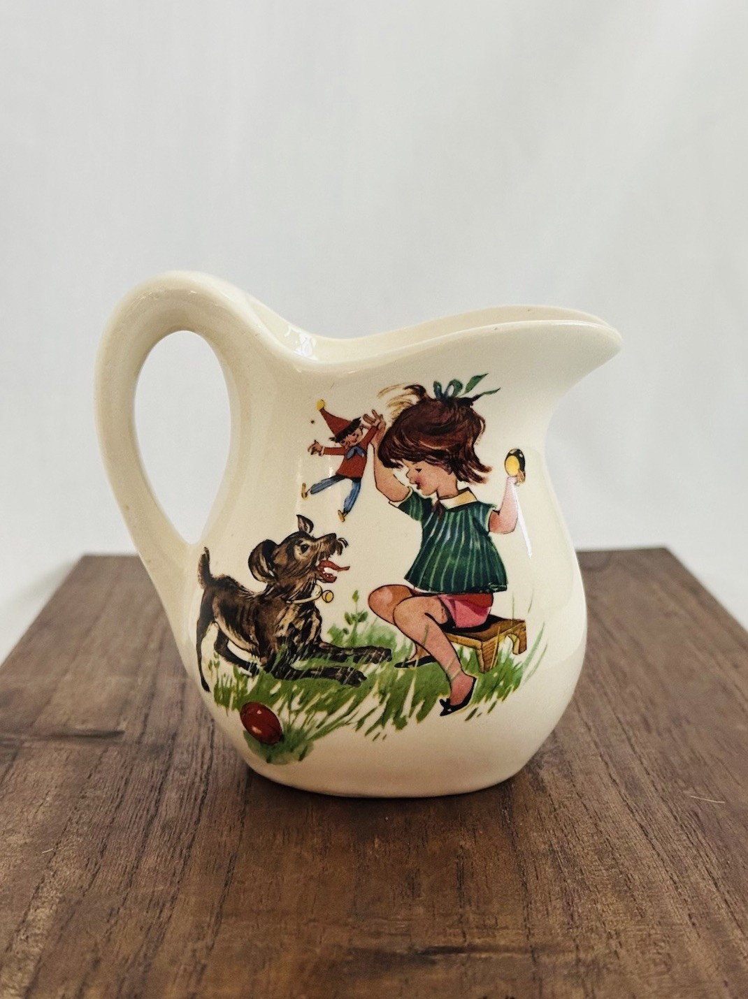 Vintage McCoy Pottery Creamer Pitcher Nursery Rhyme Series Girl With Dog USA