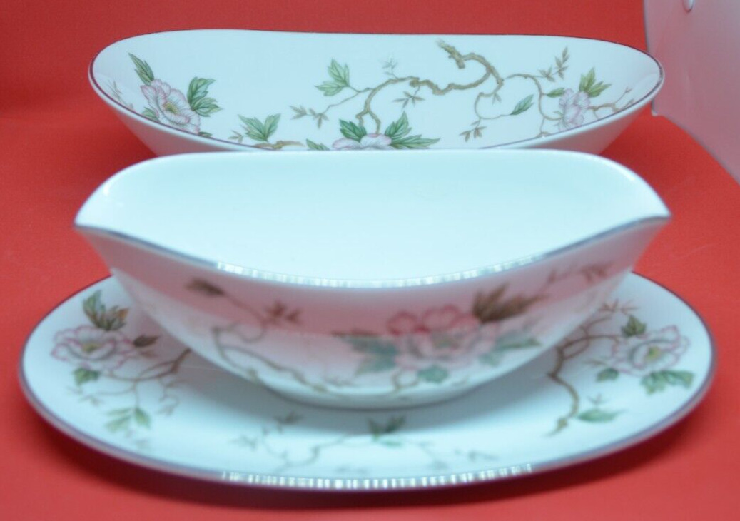 Noritake Chatham Gravy Boat with Plate and Oval Vegetable Serving Bowl MCM