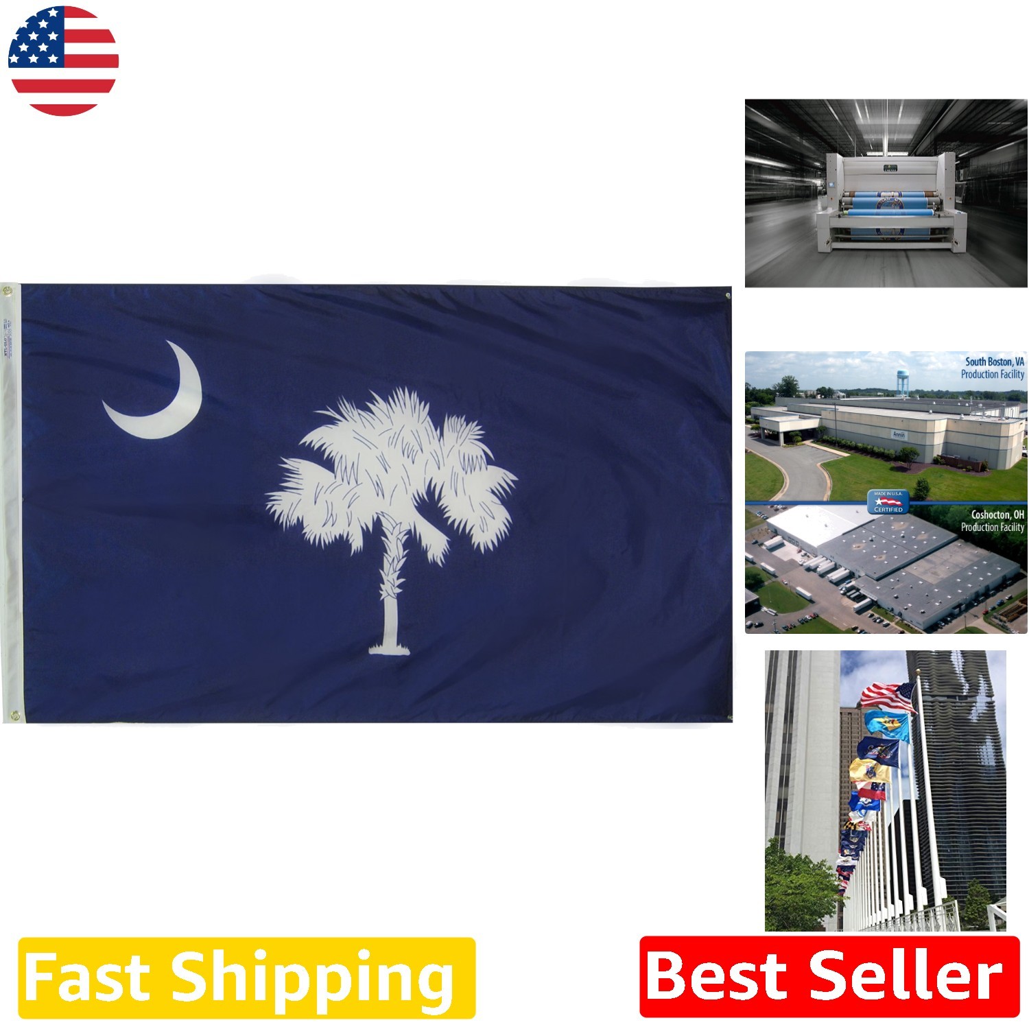 South Carolina State Flag 3x5 Ft Nylon Durable USA-Made Official Design