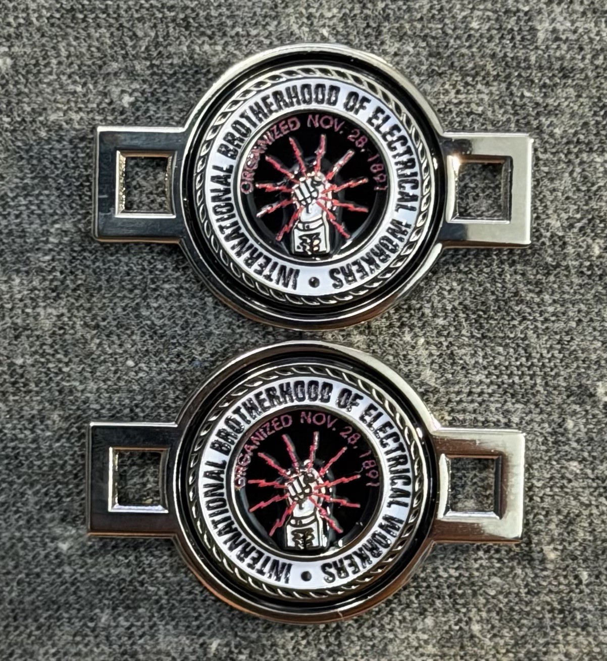 IBEW Boot Charms Lace Tags Electrician Shoe Lace Charm BLACK RED SILVER Trim