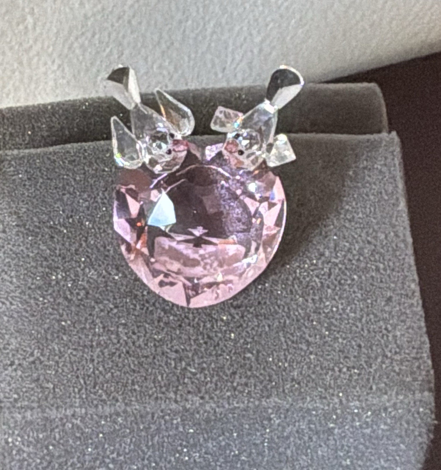Crystal World 1096 “Wings of Love” Pink Heart w/ Doves  - Mint Cond w/ Box