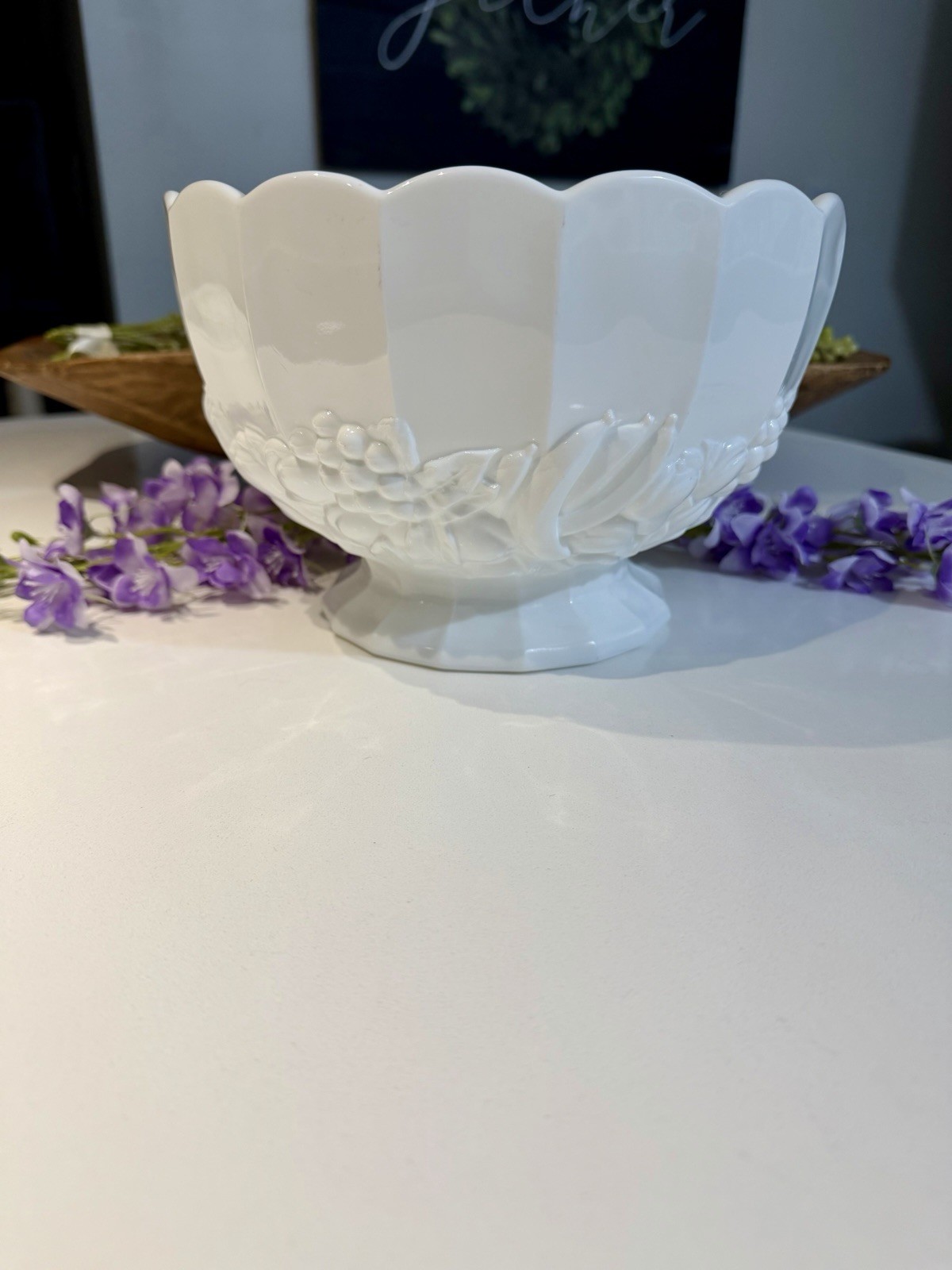 Indiana Glass Company footed white milk glass bowl in the \