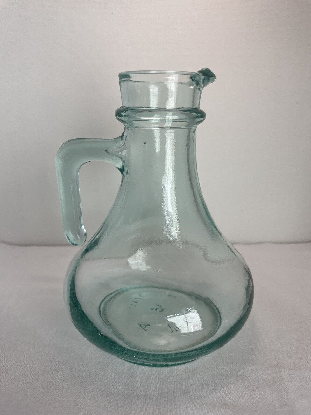 Vintage Style Green Glass Pitcher with L-Shaped Handle - Made in Italy