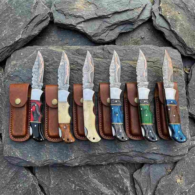 LOT OF 15 PCS Damascus Steel Folding Pocket Knife