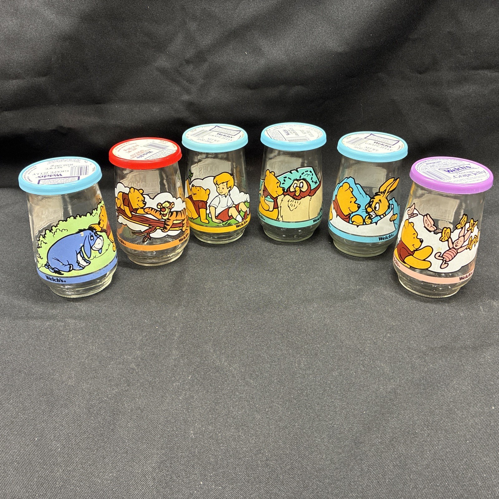 Welch’s Jelly Jar Glass Winnie The Pooh Complete Set 6 Poohs Grand Adventure Welch’s Jelly Jar Glass Winnie The Pooh Complete Set 6 Poohs Grand Adventure