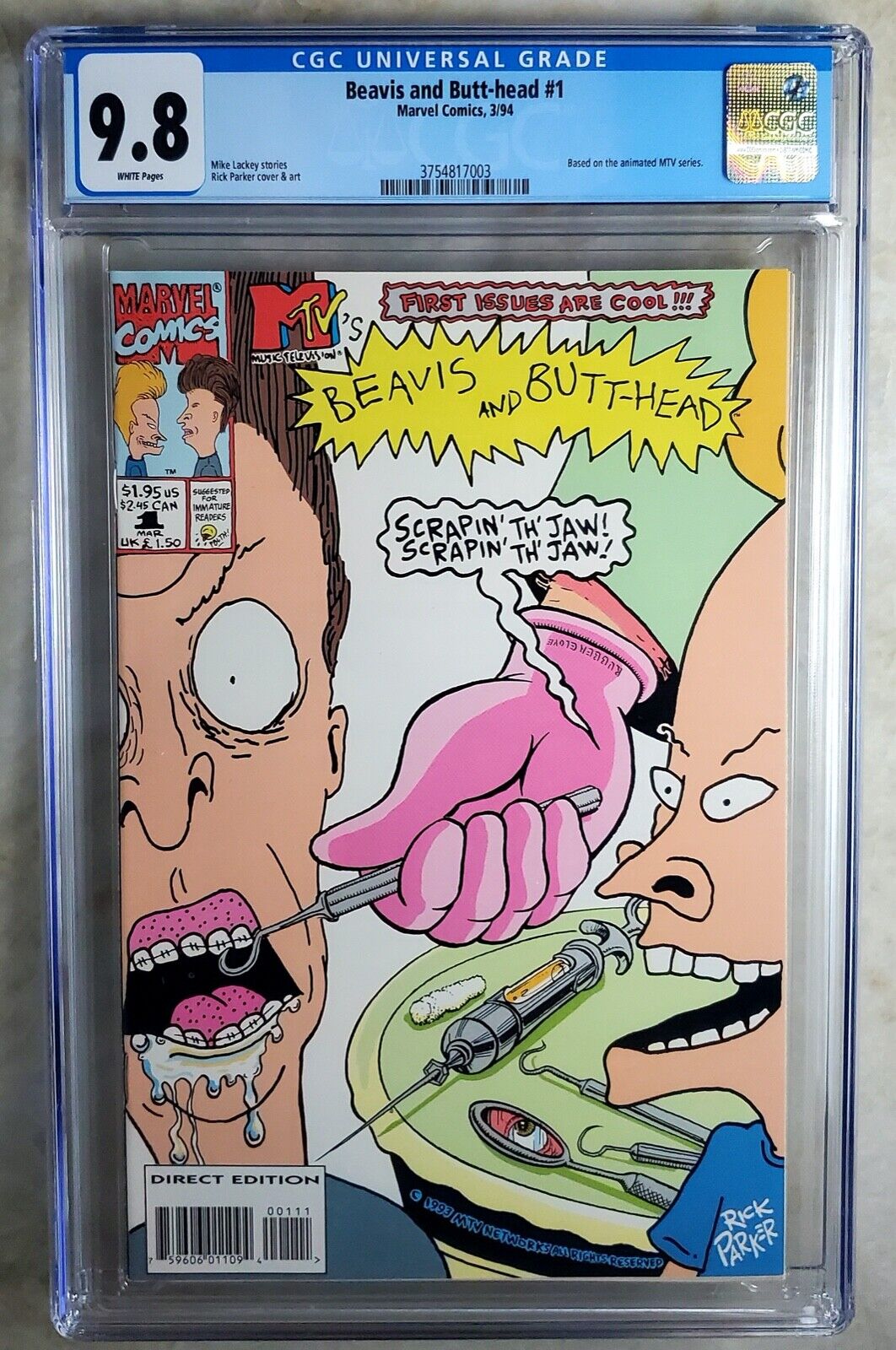 Beavis and Butt-head #1 Marvel 1994 CGC 9.8 NM/MT White Pages Comic R0062