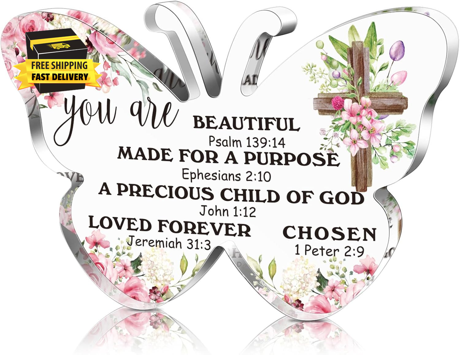 Christian Gifts for Women Bible Verse Plaque, Elegant Butterfly | Inspirational