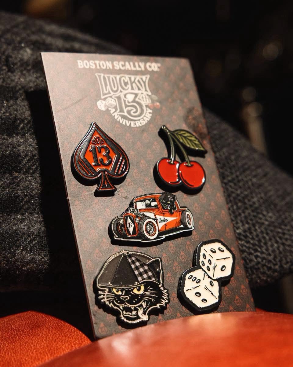 Boston Scally Co. The Lucky 13 Cap Pin Set 13th Anniversary SOLD OUT Pre-Sale Boston Scally Co. The Lucky 13 Cap Pin Set 13th Anniversary SOLD OUT Pre-Sale