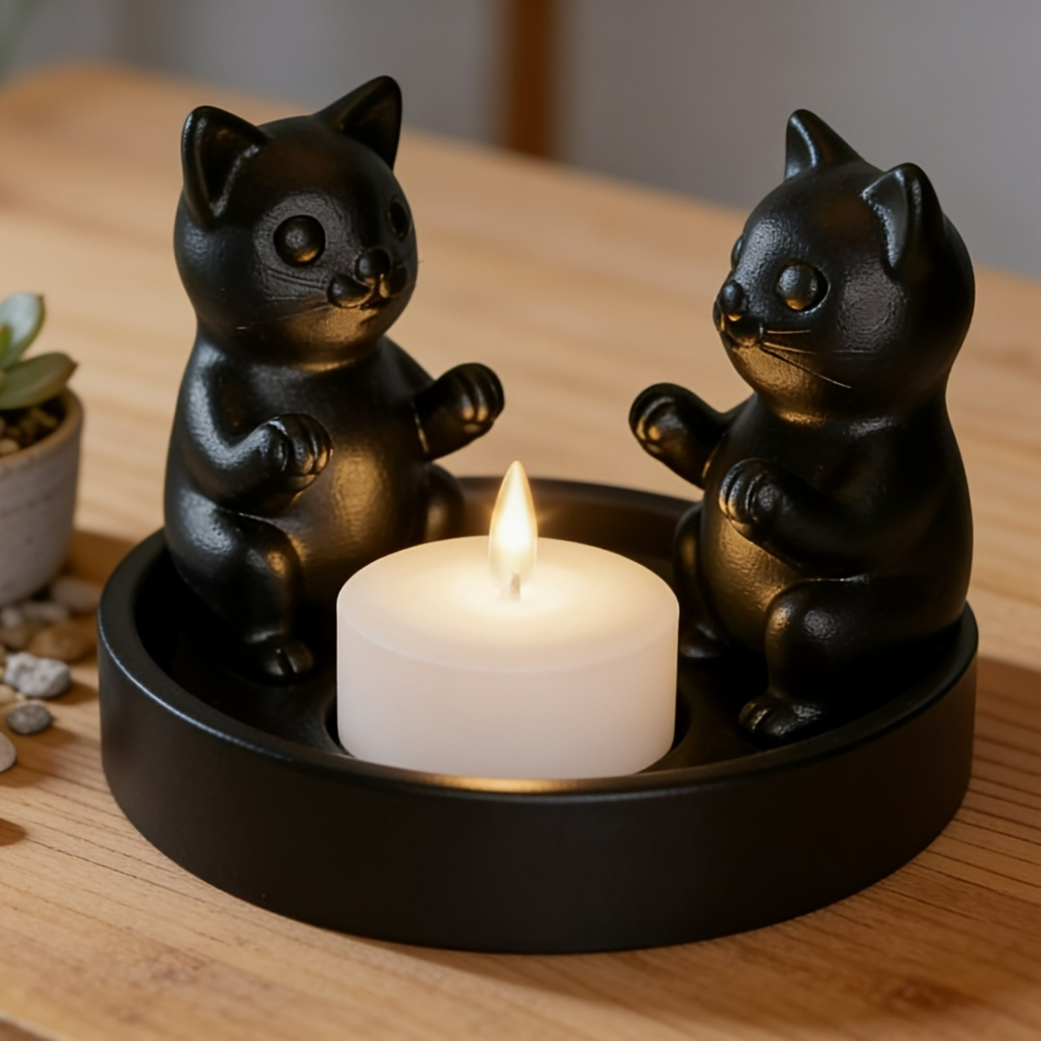 Desktop Cat Candle Holder, Plastic Candle Holder Decor, Black Cat Candle Holder