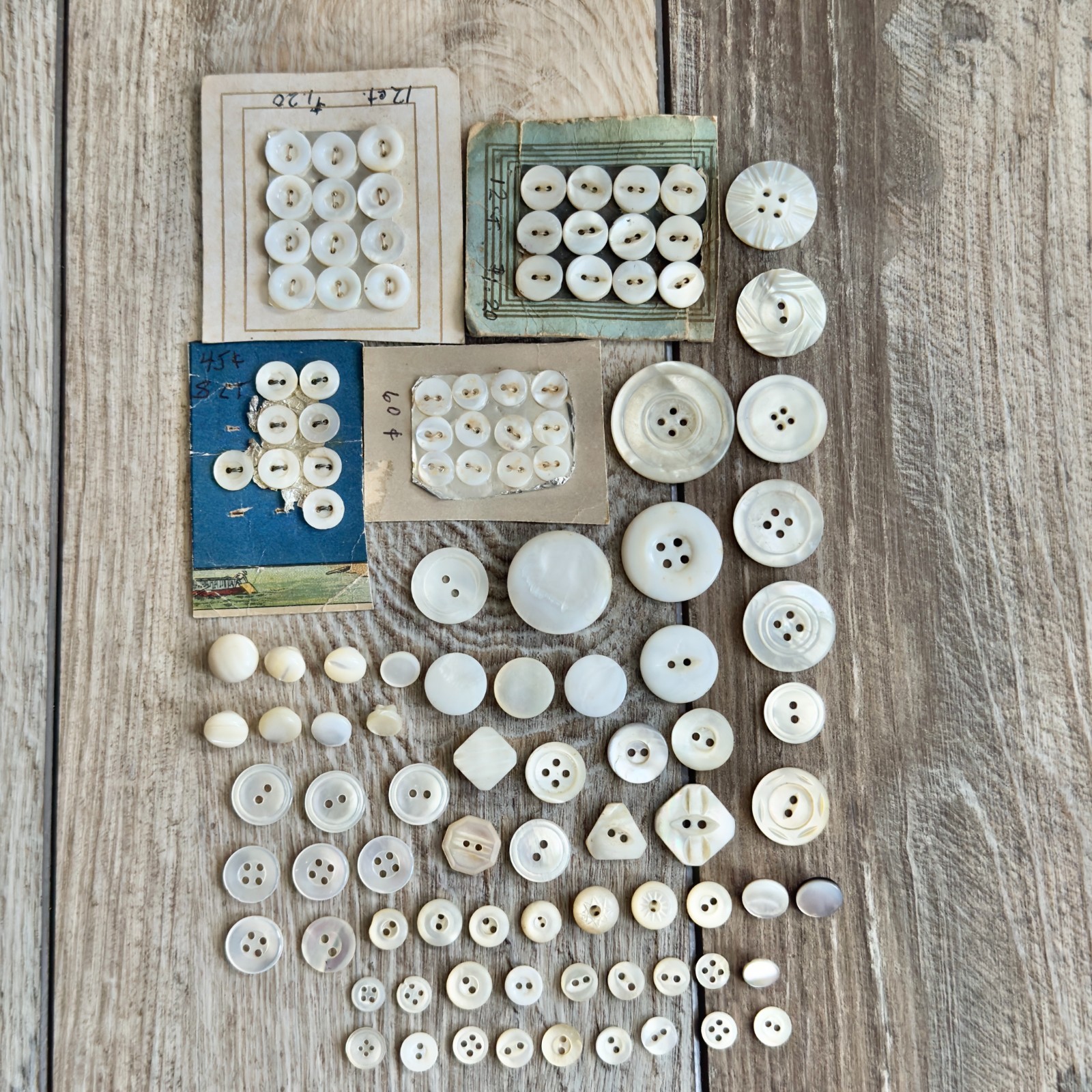 Vintage Mother Of Pearl MOP Buttons Mixed Lot Shank Sew Through Carved Fish Eye