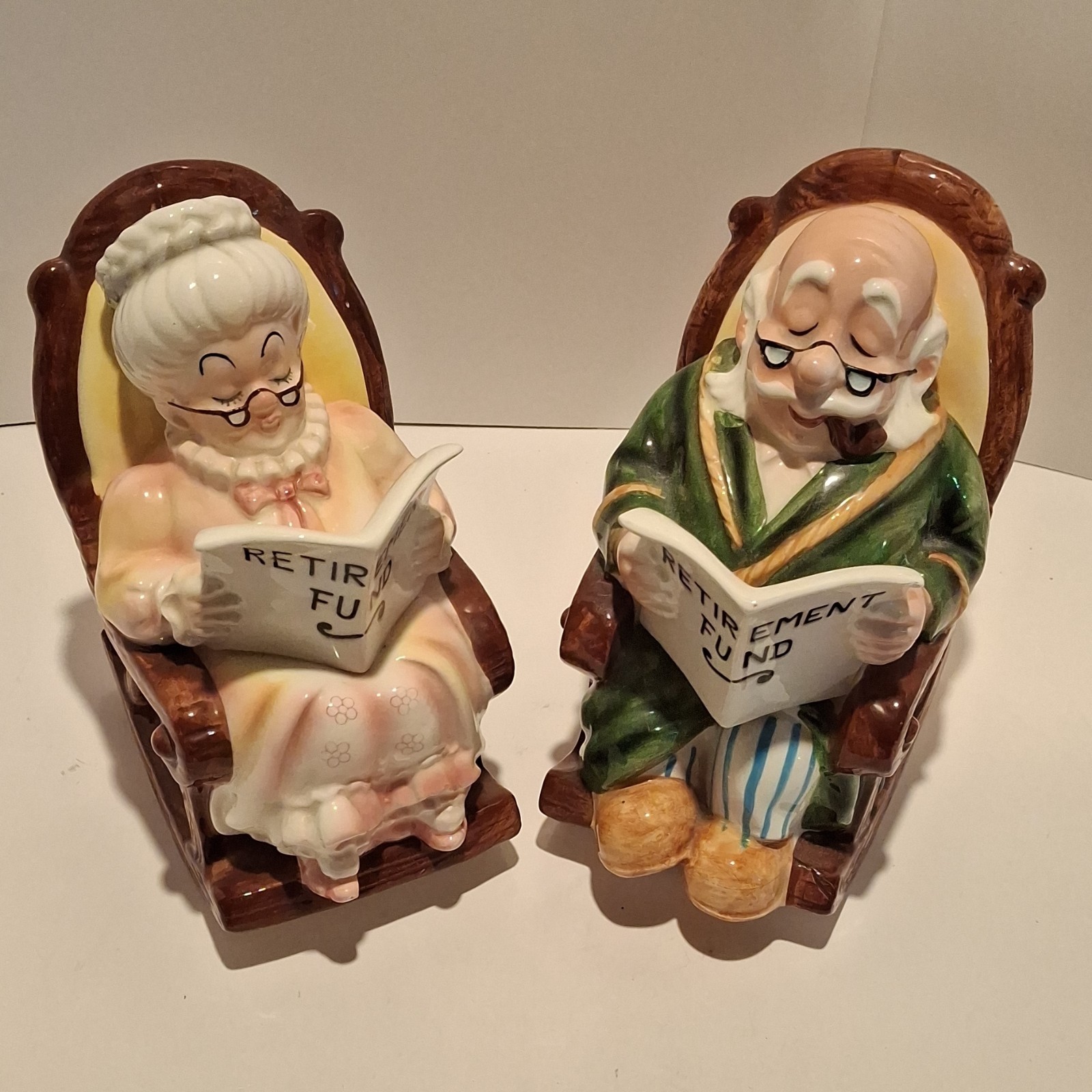 Lefton Retirement Fund Grandparents Ceramic Piggy Banks Original