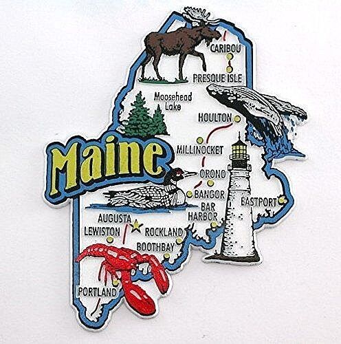 MAINE STATE MAP AND LANDMARKS COLLAGE FRIDGE COLLECTIBLE SOUVENIR MAGNET