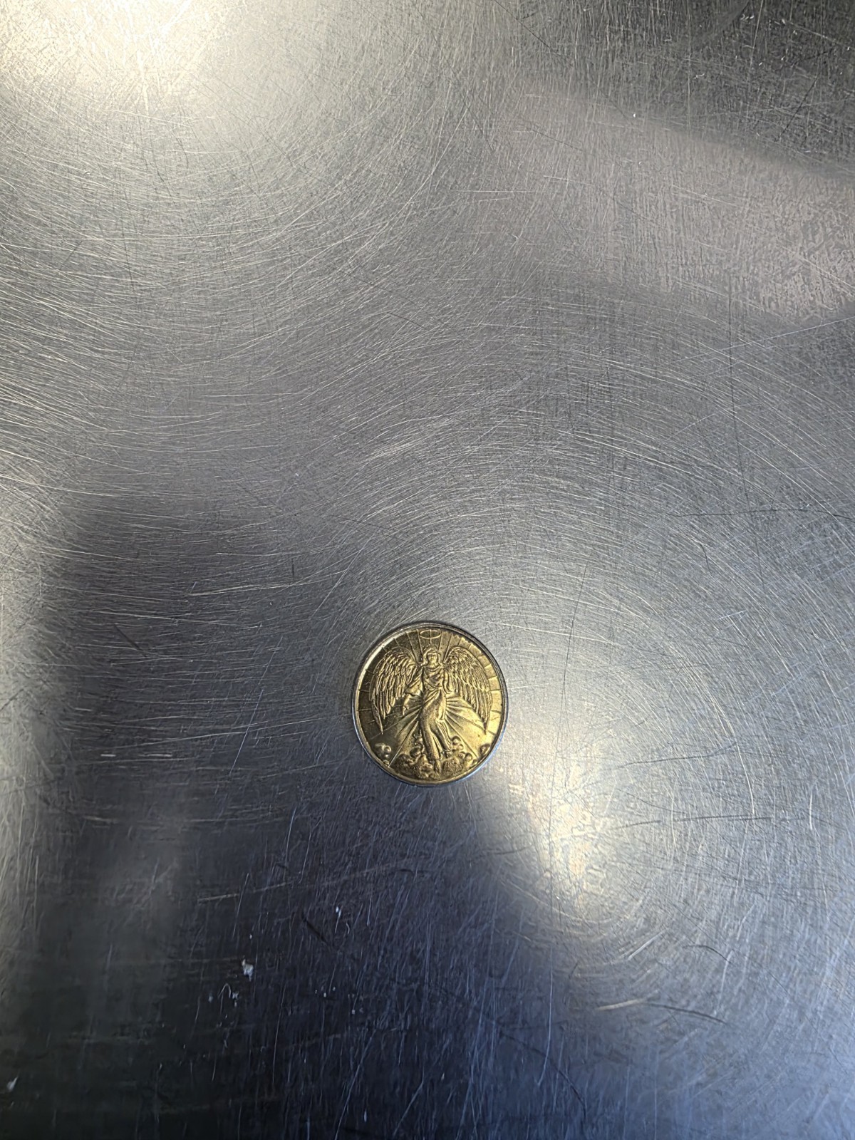 Vintage rare double sided Guardian Angel coin/gold religious prayer coin