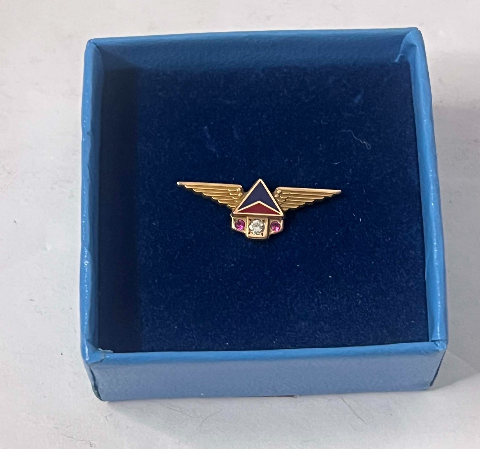 Vintage 1970's Delta Airlines 20 Year Pin 10k Tie Tack w/ Box