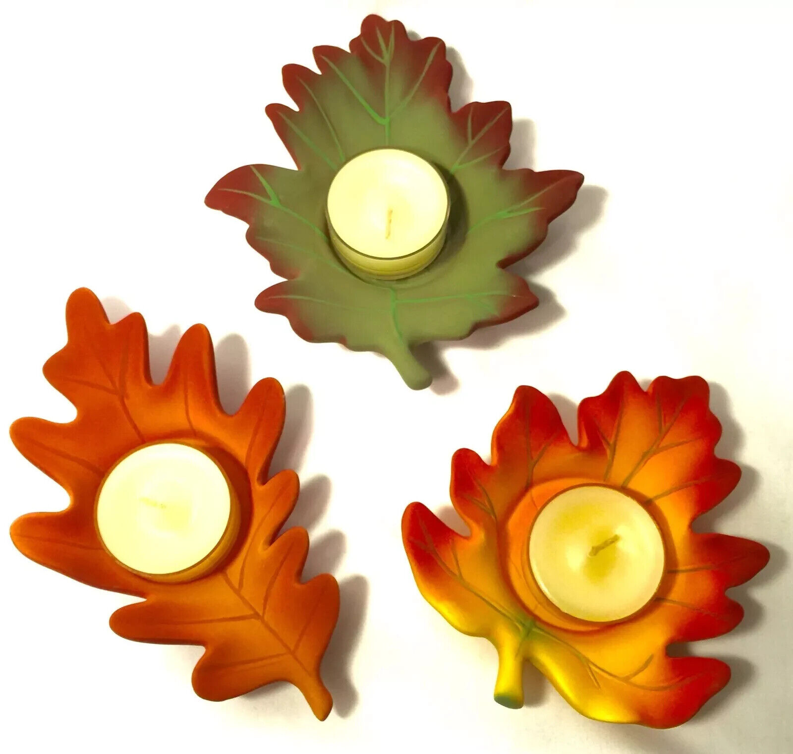 Partylite NEW in Box Tealight Candle Holders Whispering Maple Leaves Trio 3 Fall