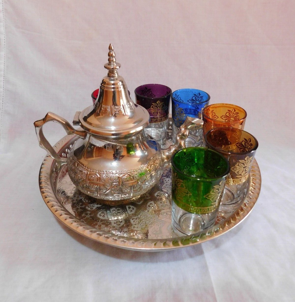 Moroccan Handmade Tea Set Traditional Moroccan Tea Glasses Set teapot tea tray