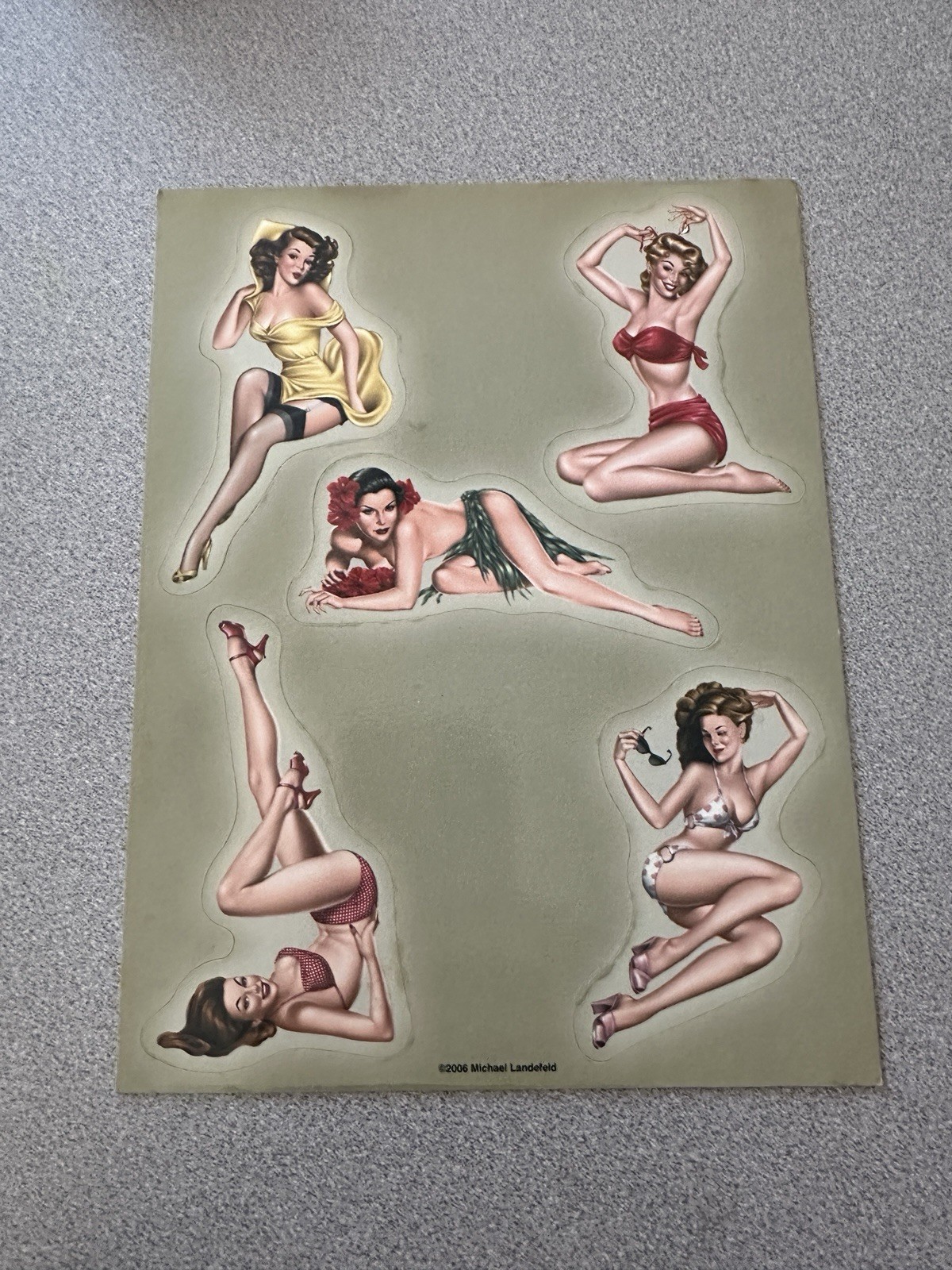 Vintage Girly Pinup Magnets One Sheet OOAK PERFORATED 2006 Michael Landefeld