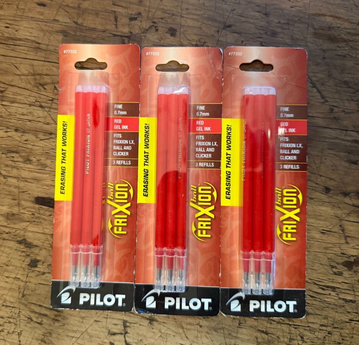 Pilot®  FriXion Refill Erasable Gel Ink RED Fine 0.7mm (9 Cartridges) SEALED NEW