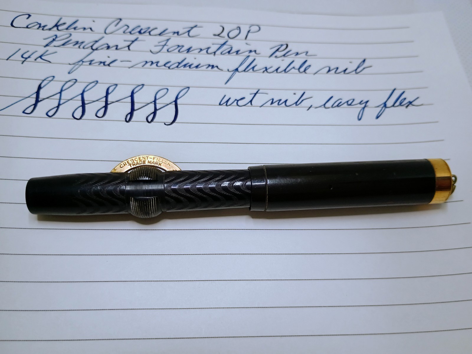 Vintage Conklin Crescent 20P Fountain Pen, Flexible 14k nib, working well.
