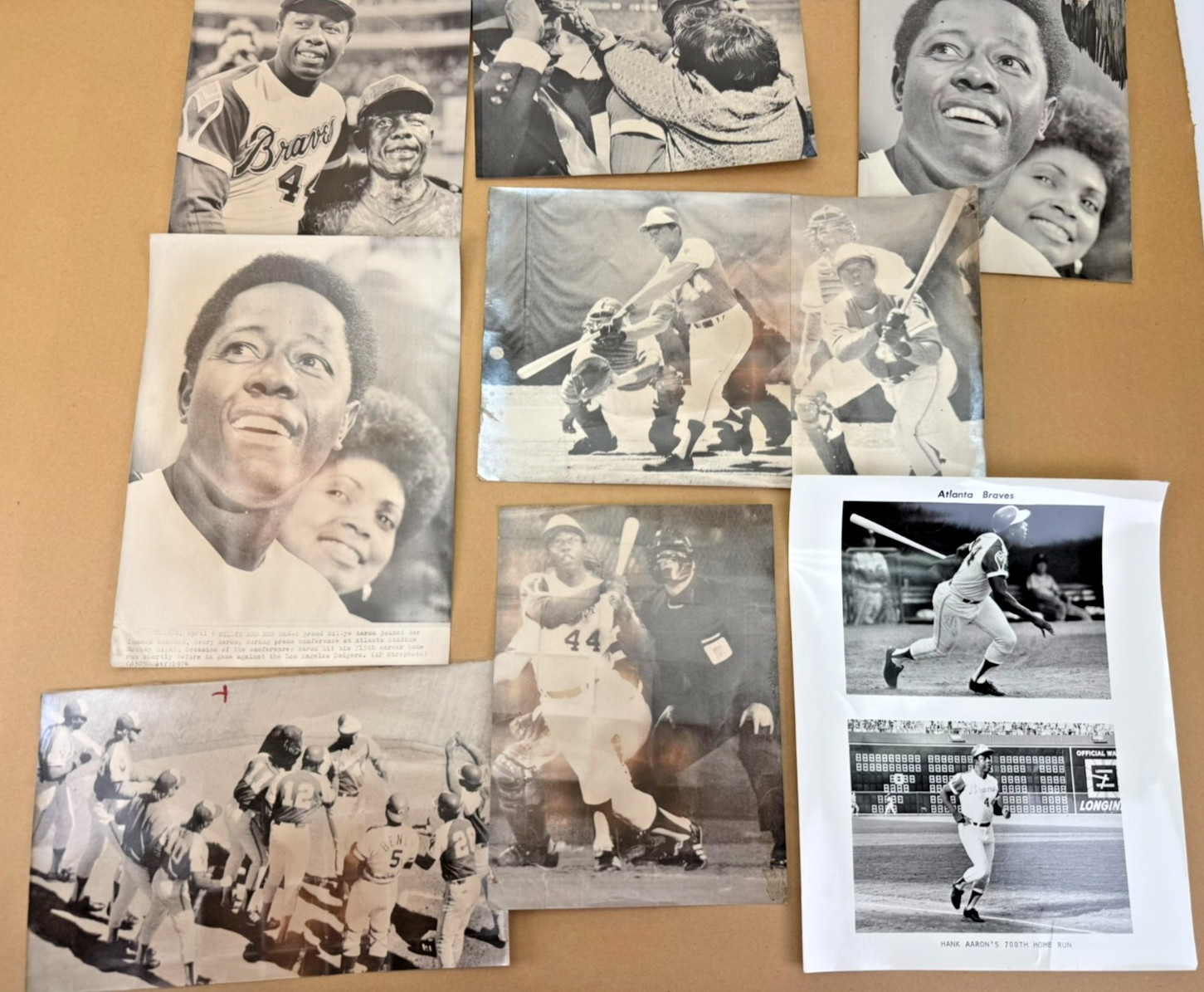 Hank Aaron Press Photo Proof Lot Baseball  Home Run Billye Teammates Bust 1974