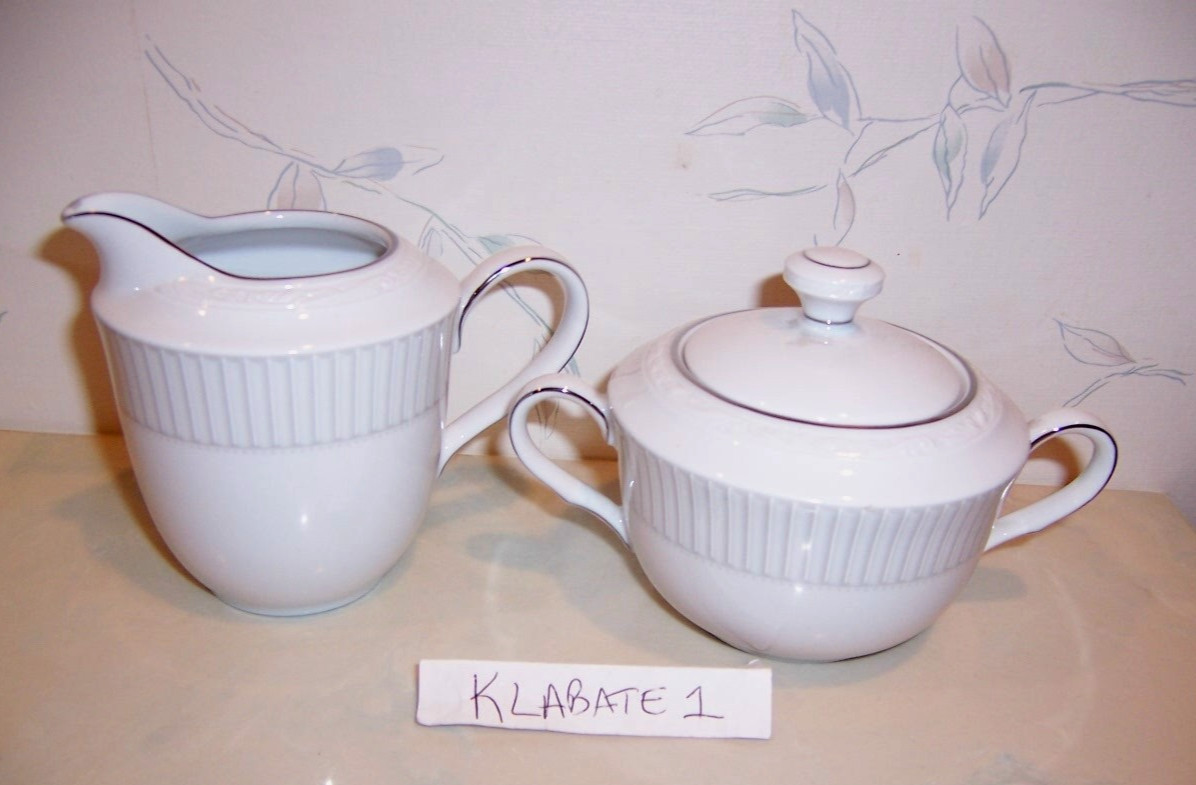 NEW Noritake SHERIDAN PLATINUM White Scapes - Sugar Bowl & Creamer SET - NIB