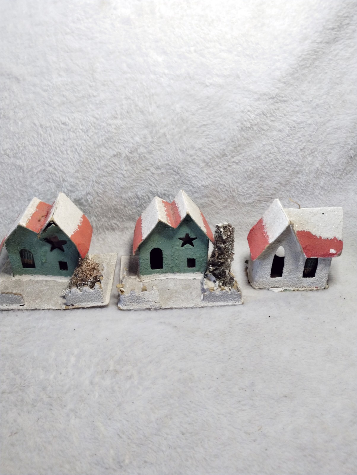 Vintage Japan Putz Houses Lot of 3 Cardboard Christmas Village AS IS