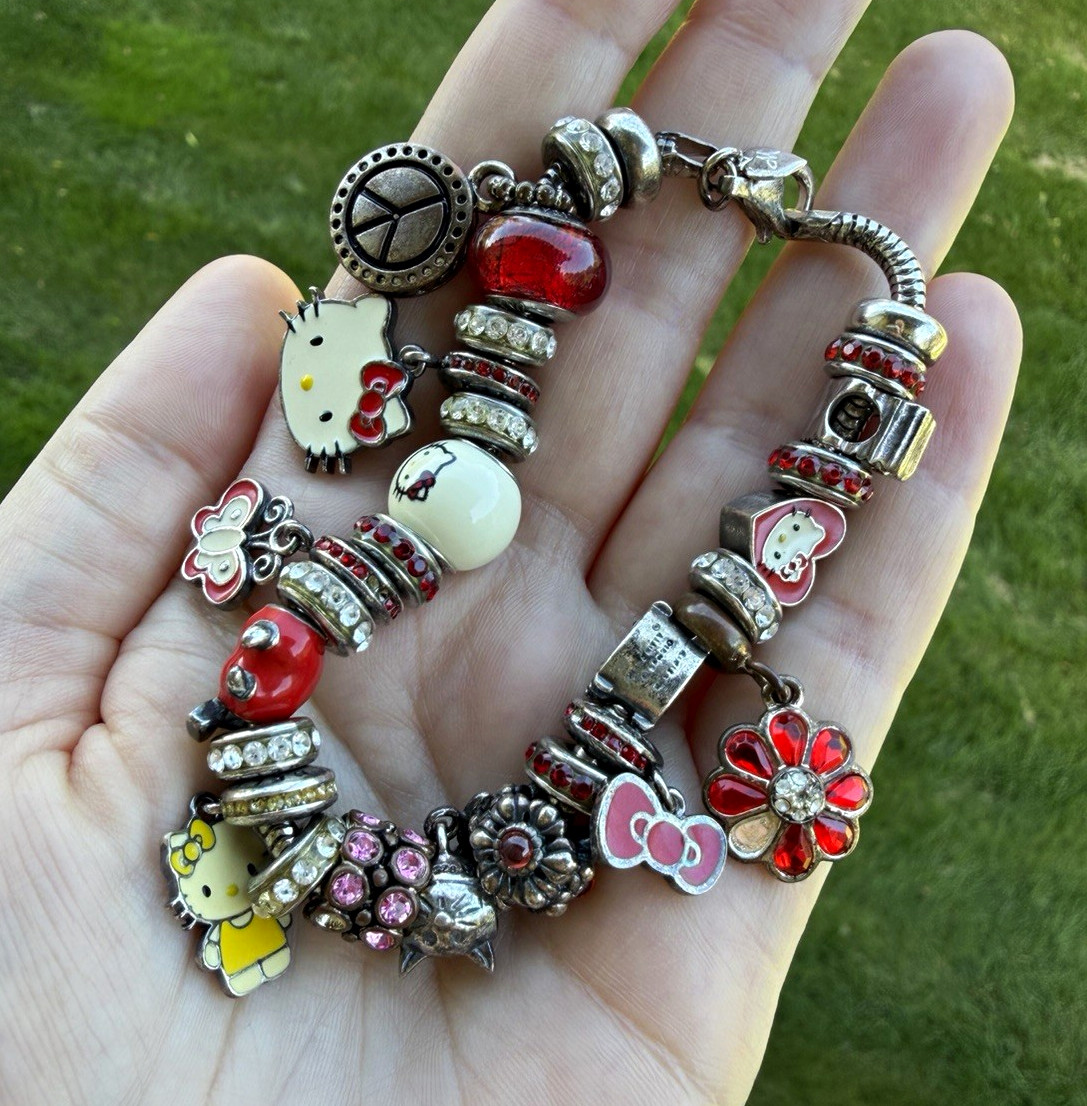 Vintage Sanrio Hello Kitty 925 Sterling Silver Charm Bracelet 62.71g, Sanrio JCM
