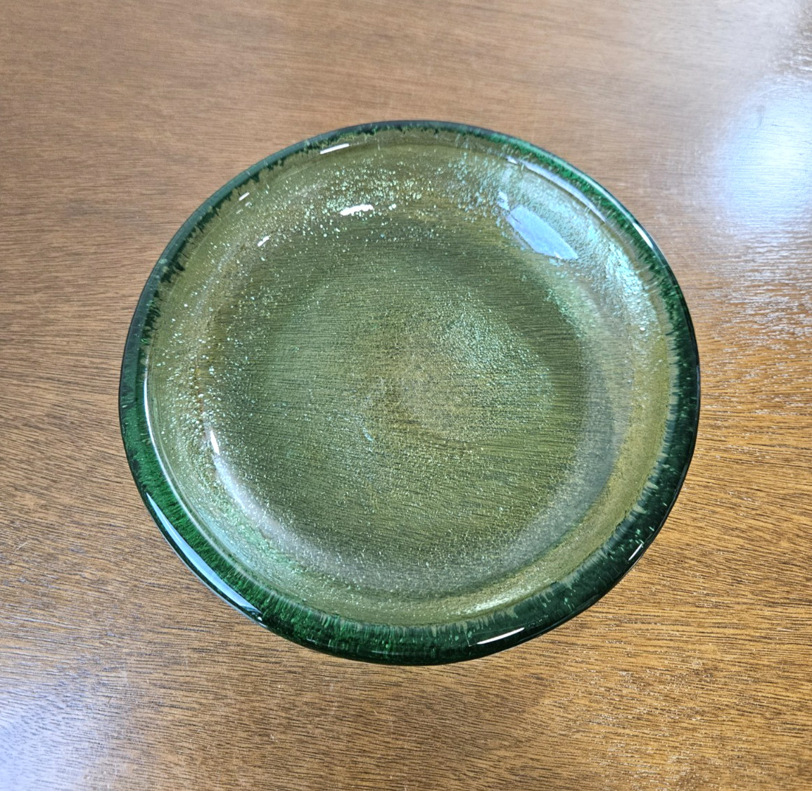 Vintage Blenko Glass 6014 Olive Green Textured Dish Bowl Mid Century Modern 8 in