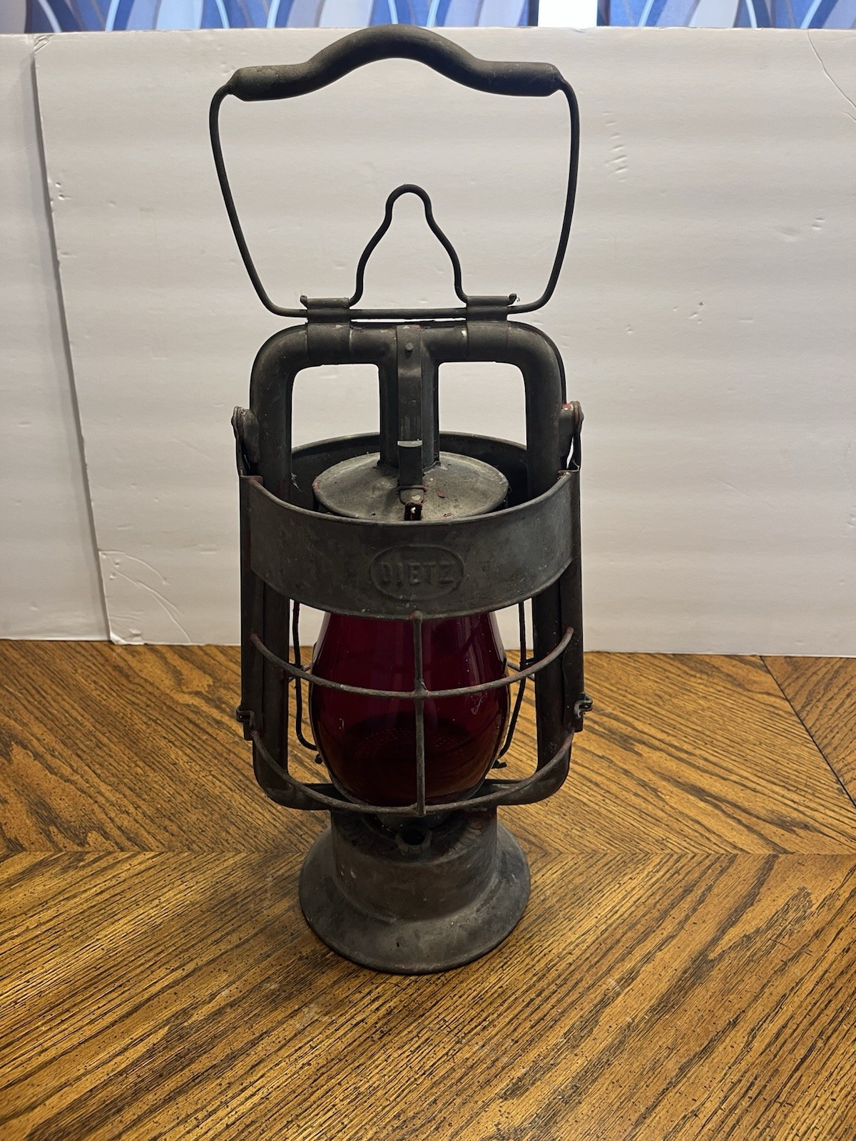 Vtg Antique Dietz Fire King Fire Dept Truck Oil Lantern Red Globe 