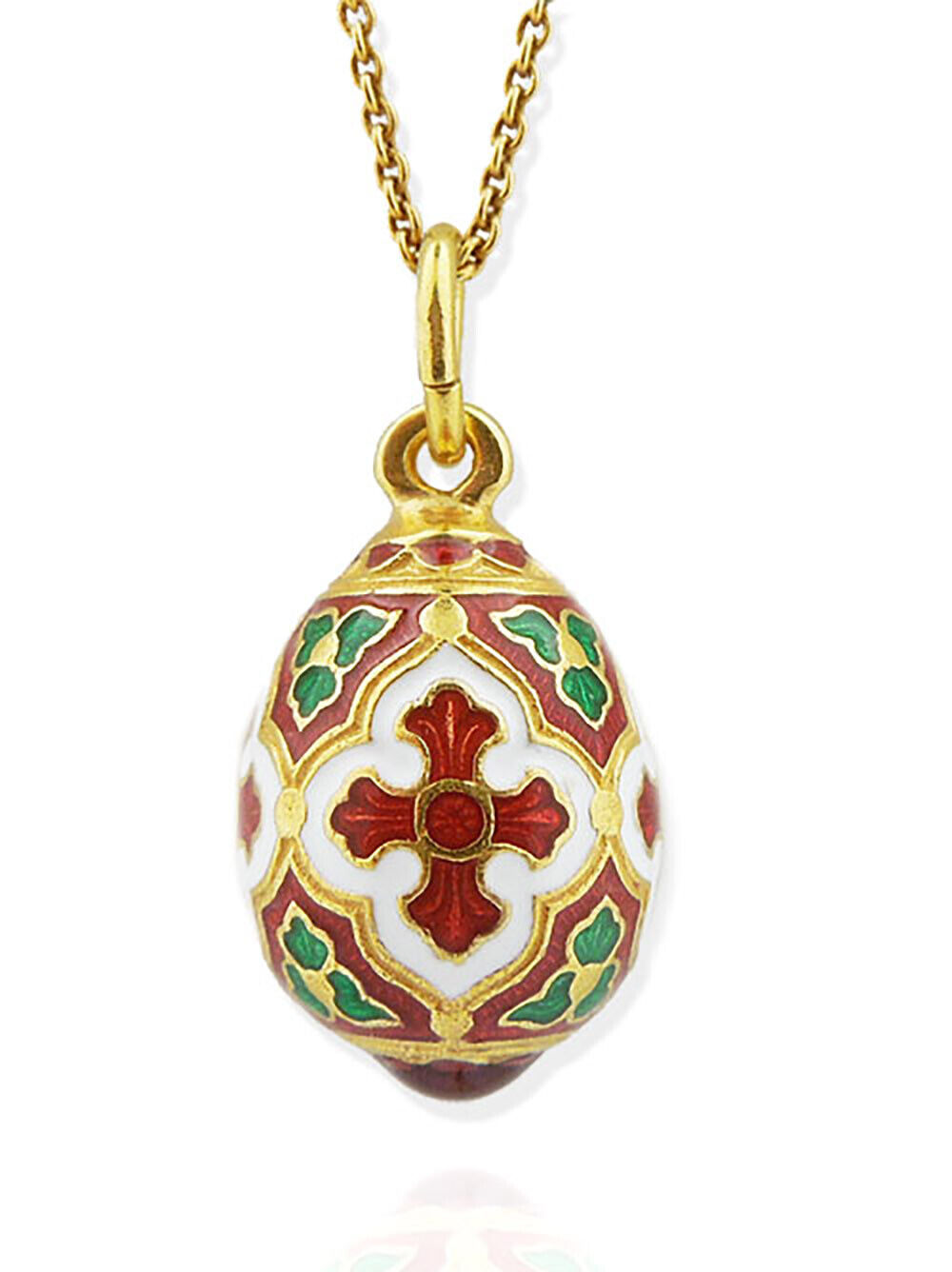 Egg Pendant With Cross Miniature Egg Sterling Silver 925 Gold P Red Green Gift
