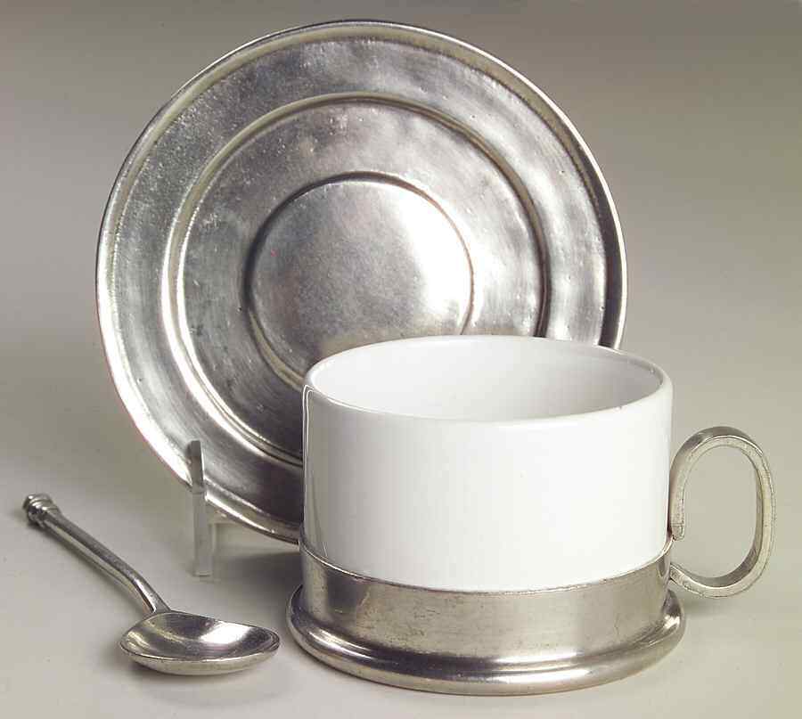 Arte Italica Tuscan Flat Cup & Saucer Set with Metal Spoon 6147990