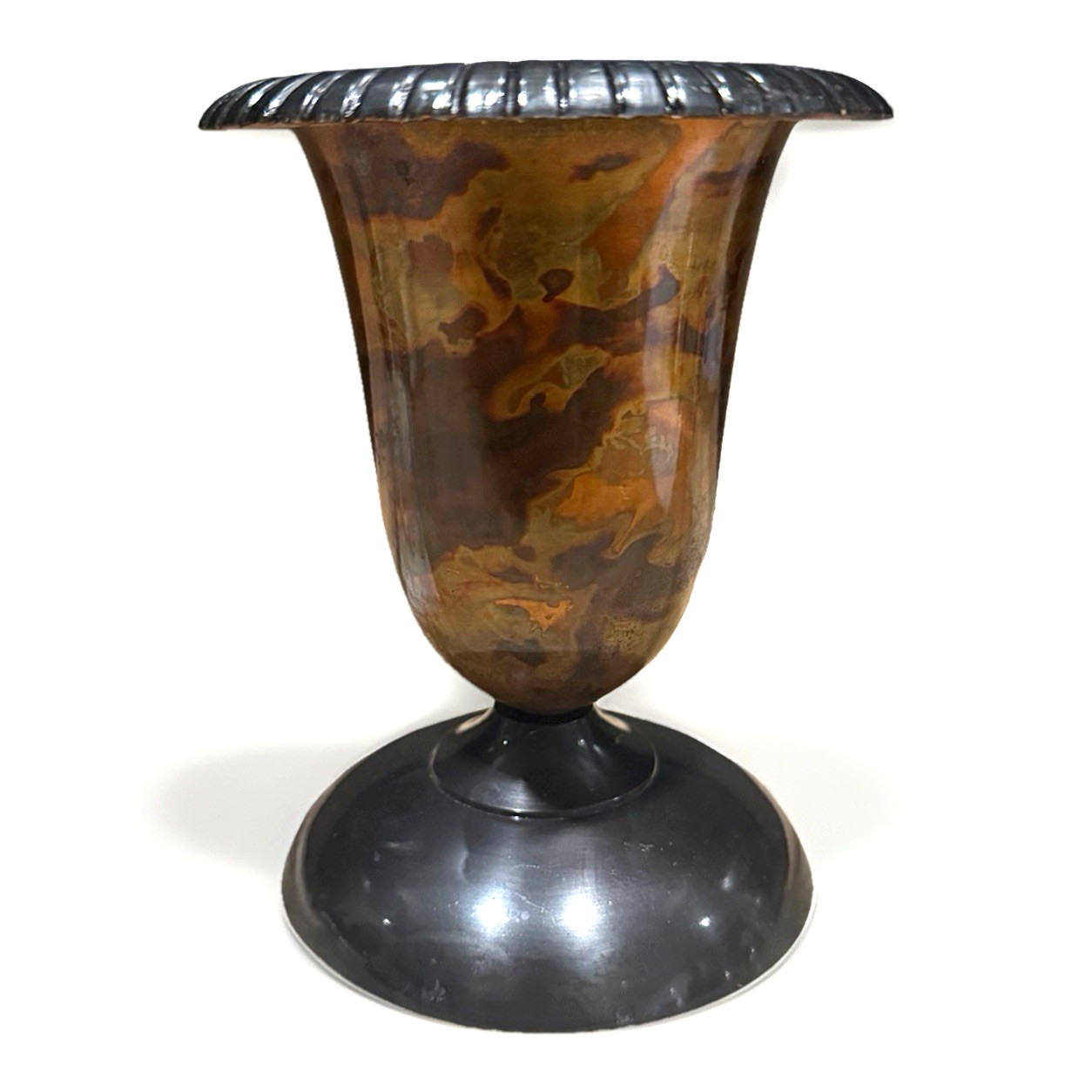 Vintage Heavy Metal Dark Brown Tortoiseshell Brass 5.5” Decorative Urn