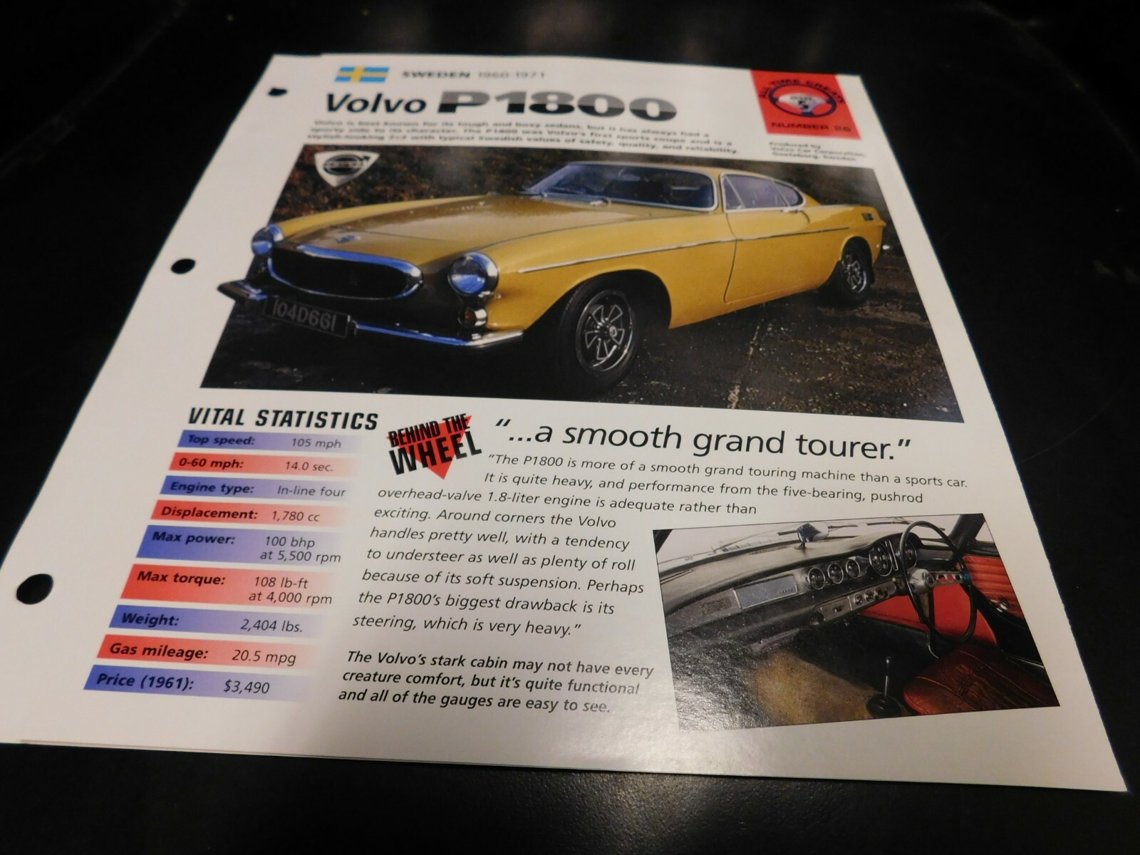 1960-1971 Volvo P1800 Spec Sheet Brochure Photo Poster 61 62 63 64 65 66 67 68