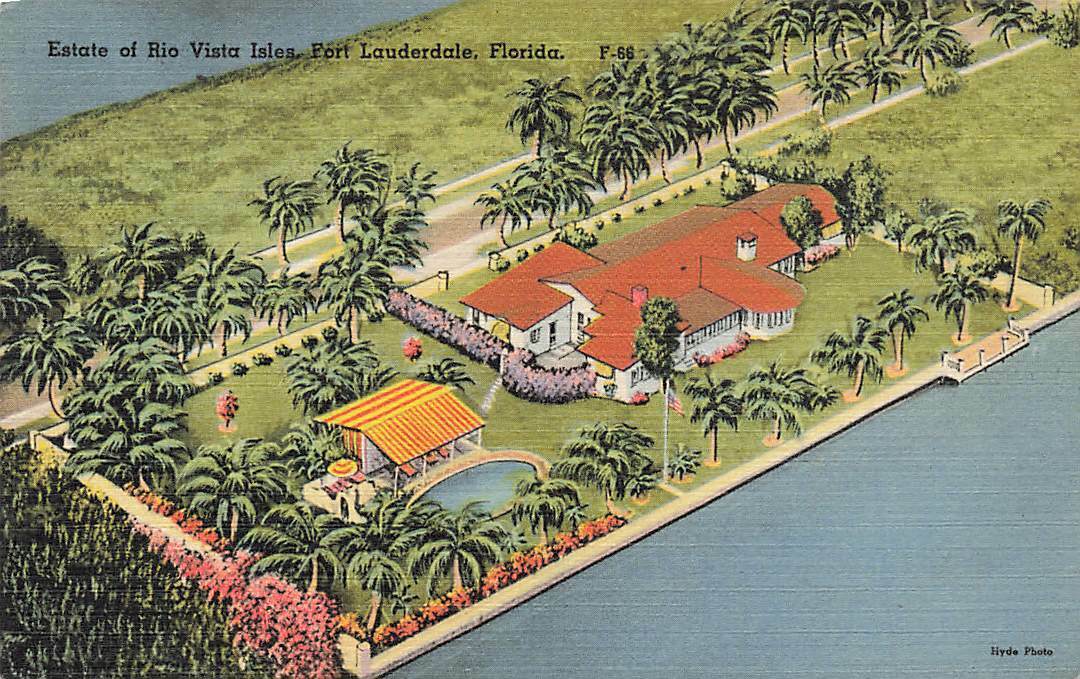 c1940s Birds Eye View Estate Rio Vista Isles Fort Lauderdale Florida Linen P13