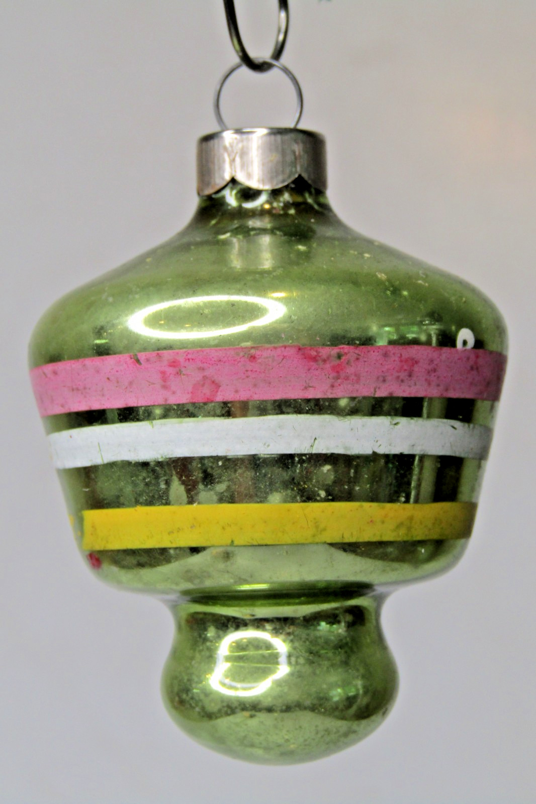 VTG Glass Striped TORNADO DROP Christmas Ornament Franke Shiny Brite US of A GRN
