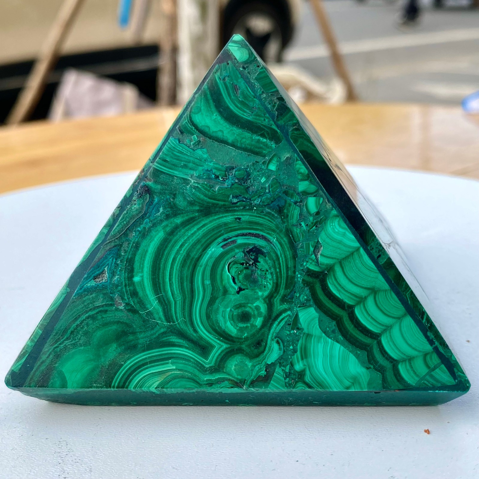 356G Natural malachite Pyramid Chakra Treatment Energy Stone GeneratorSpiritual