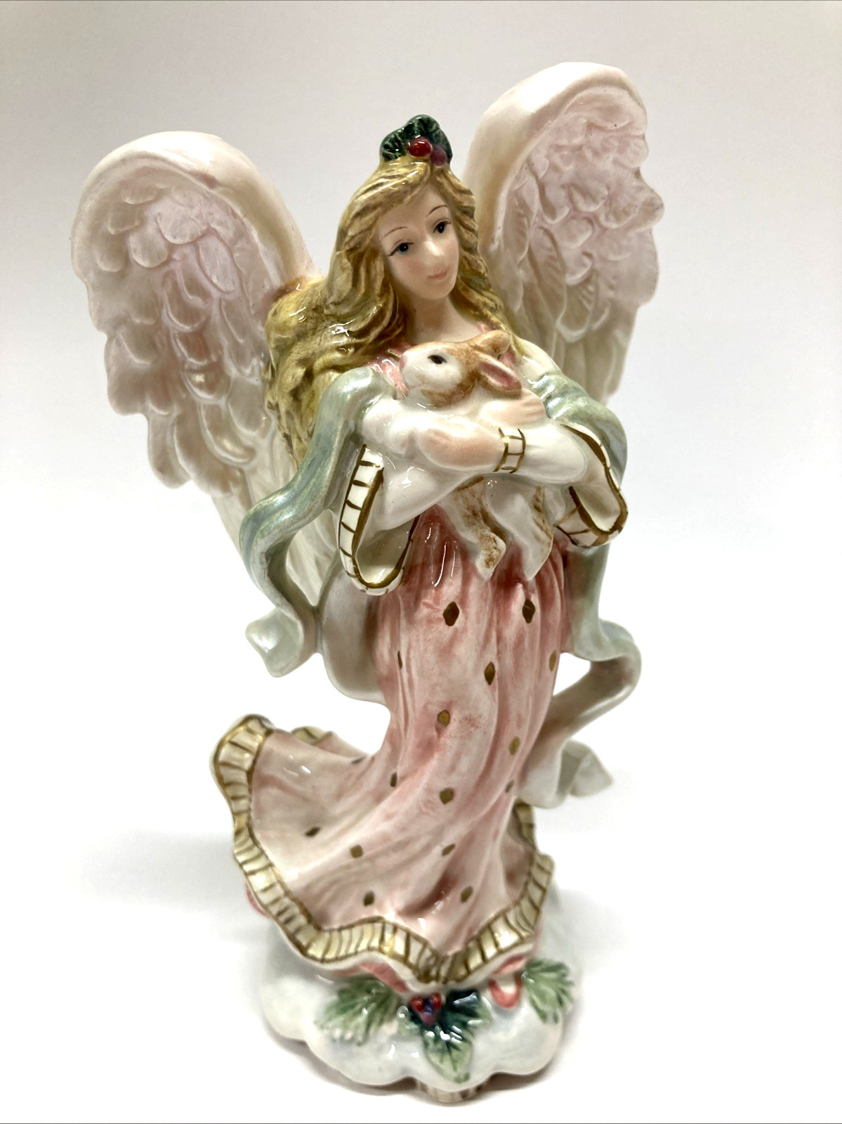 Fitz & Floyd Peaceable Kingdom Angel Holding Bunny Rabbit Ceramic Discontinued