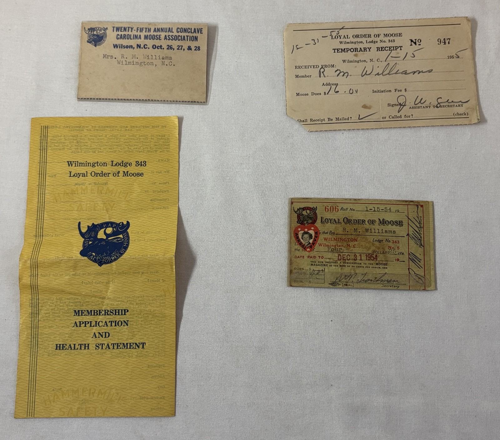 lot of 1950s Wilmington NC LOYAL ORDER OF MOOSE ephemera