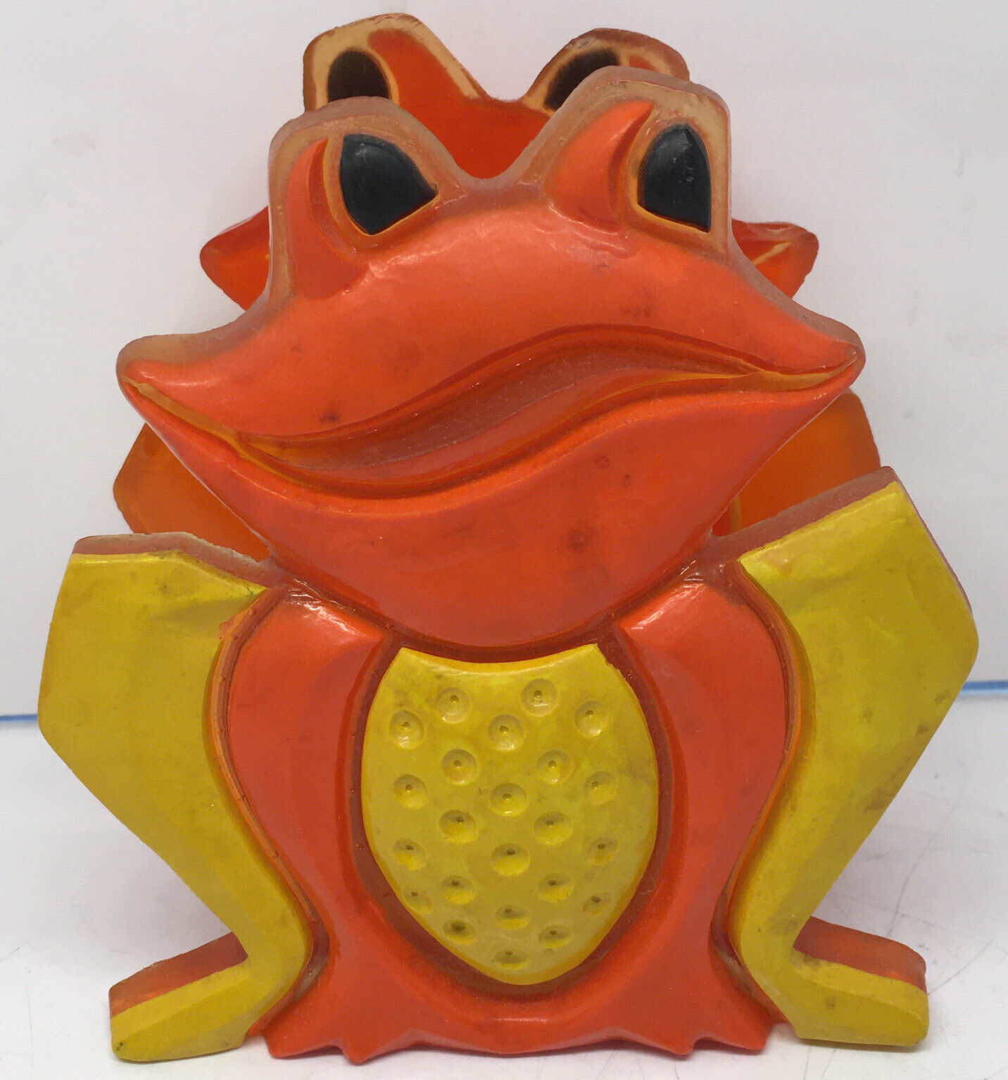 vintage lucite Yellow & Orange Frog Napkin Holder MCM 5x4.5”