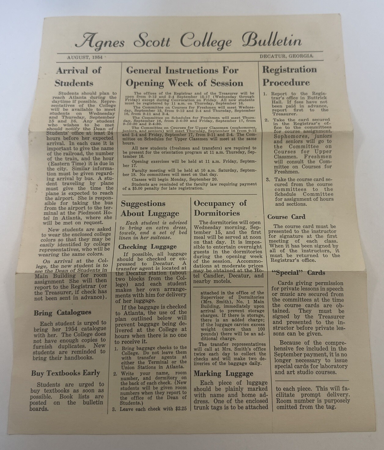 1954 Agnes Scott College Bulletin - Decatur GEORGIA 