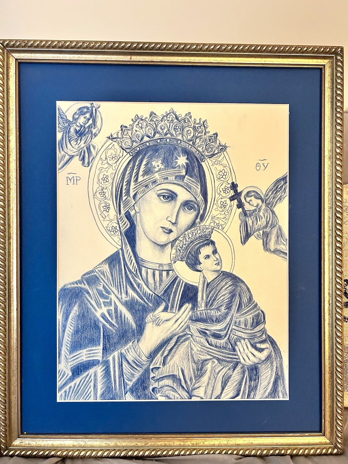 Signed ‘94 Original OLPH Drawing | Vintage Catholic Religious Art frame-no glass
