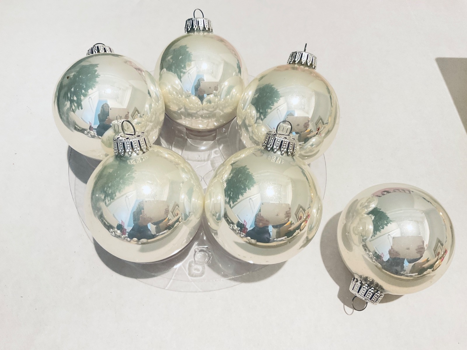 Vintage Shiny White Silvery Pearl Glass Ornaments 3”