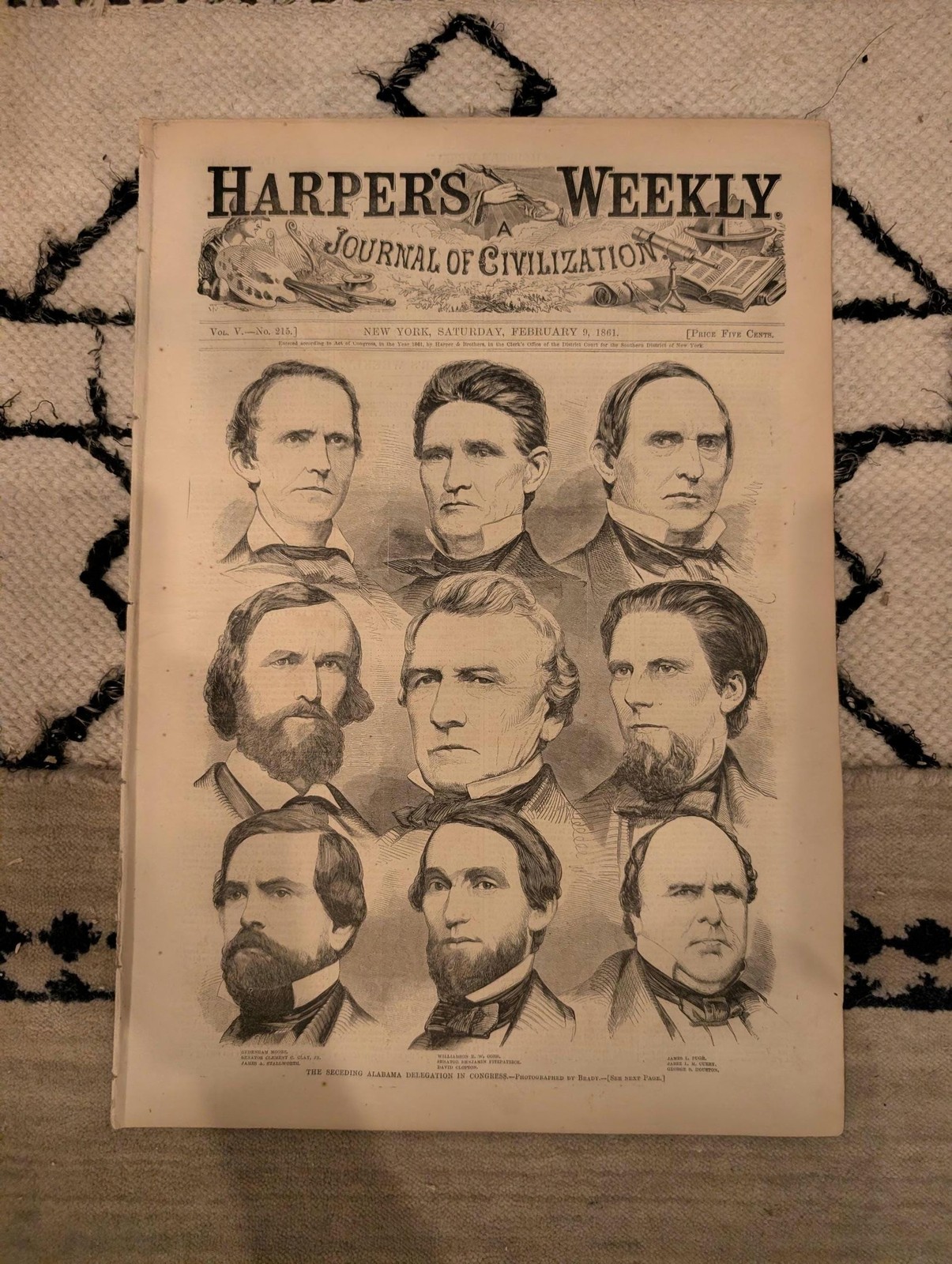 1861 Alabama Delegation Secession Harpers Weekly Feb 09 Montgomery Map
