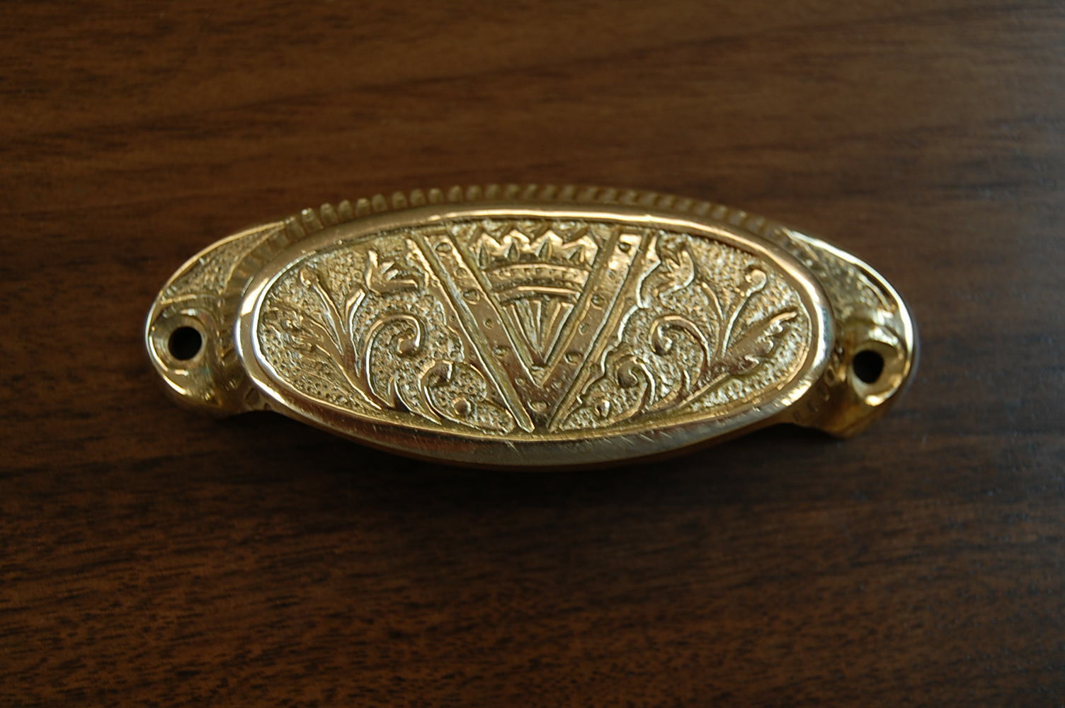 Great Vintage Design Victorian Drawer Pull-Bin Pull, Solid Polished Brass #404A