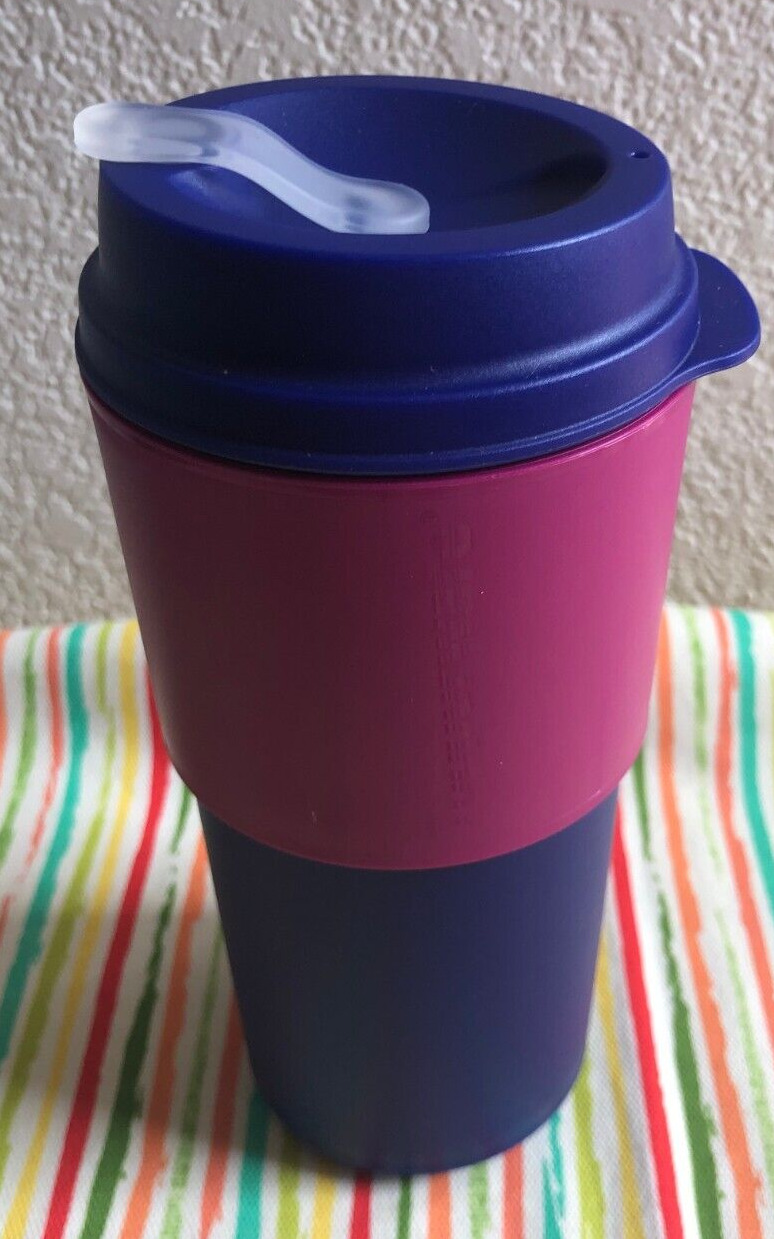 Tupperware Coffee On Go Mug 16oz (470ml) Blue w/ Pink New