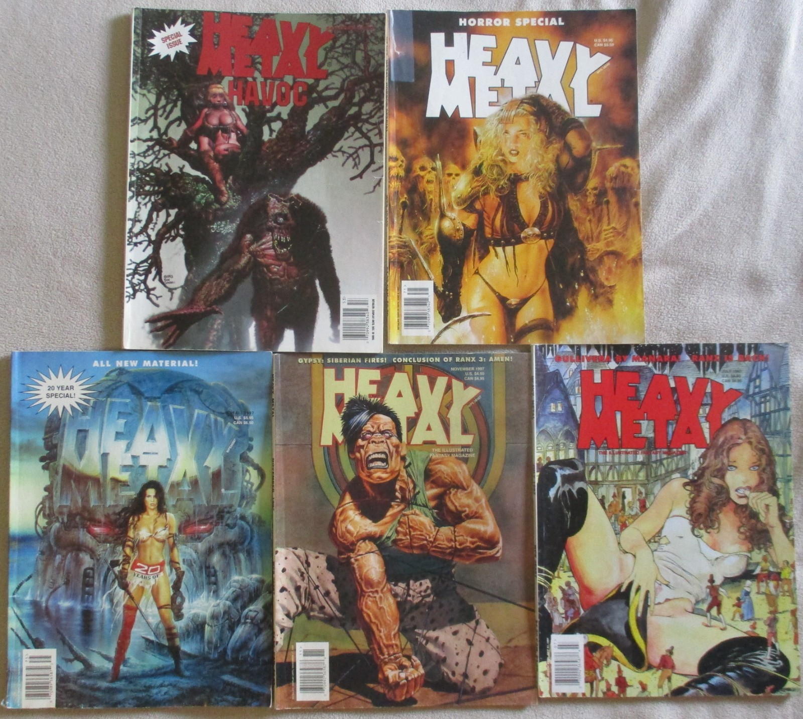 lot of 5 Vintage Heavy Metal nudes fantasy magazine lot comics Horror 1995 1997